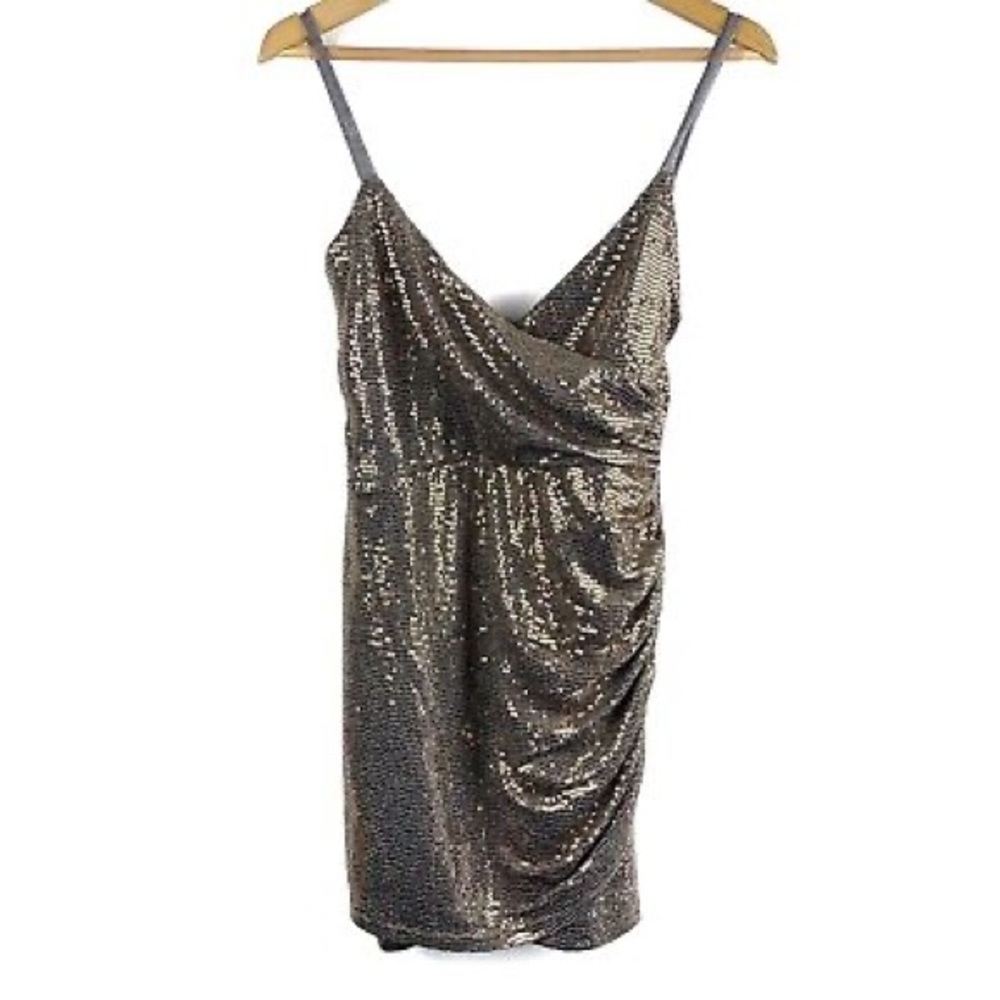 (A2) NEW Cosmopolitan x Dress The Population XOXO Gold Metallic Dress, Sz S,NWOT - Picture 5 of 13